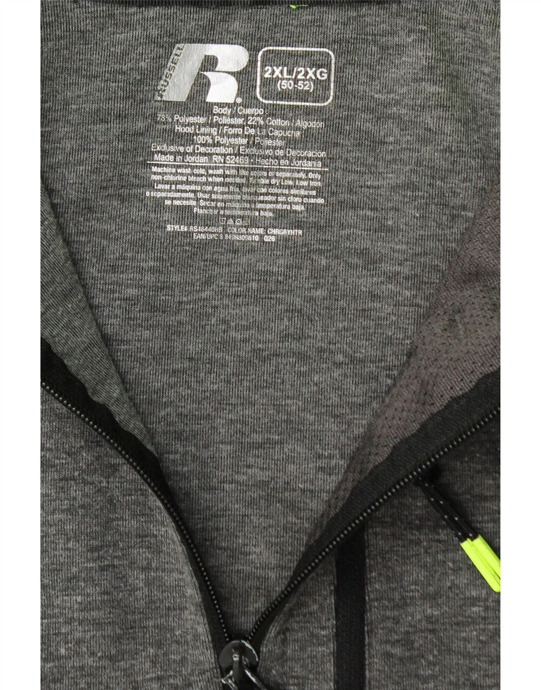 Russell Athletic Herre hættetrøje med lynlås 2XL grå polyester