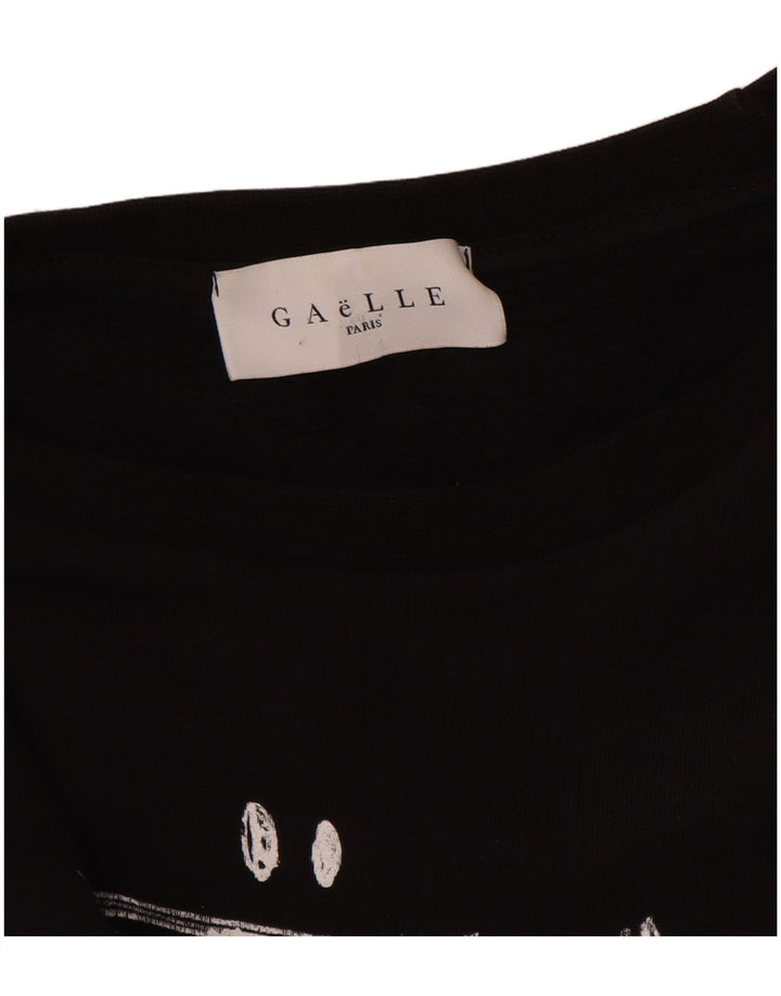 Gaelle Womens Crop Graphic Sweatshirt Jumper UK 14 Large Black