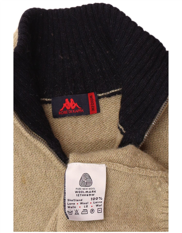 Kappa Dame Zip Neck Jumper Sweater Medium Beige Stribet Uld Klassisk