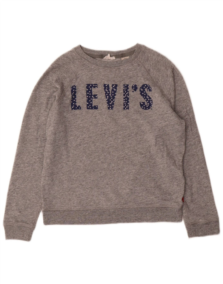 LEVI'S Womens Crop Graphic Sweatshirt Jumper UK 12 Medium Grey