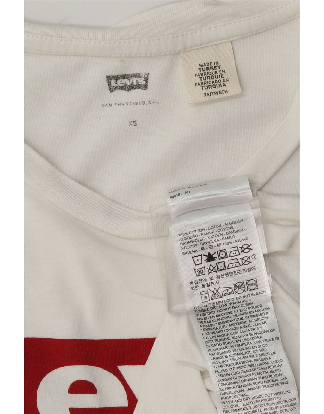 LEVI'S Mens Graphic T-Shirt Top XS White Cotton Vintage Levi's and Second-Hand Levi's from Messina Hembry 