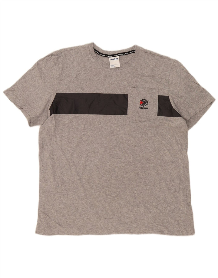 Reebok Herre T-Shirt Top Stor Grå Colourblock Bomuld