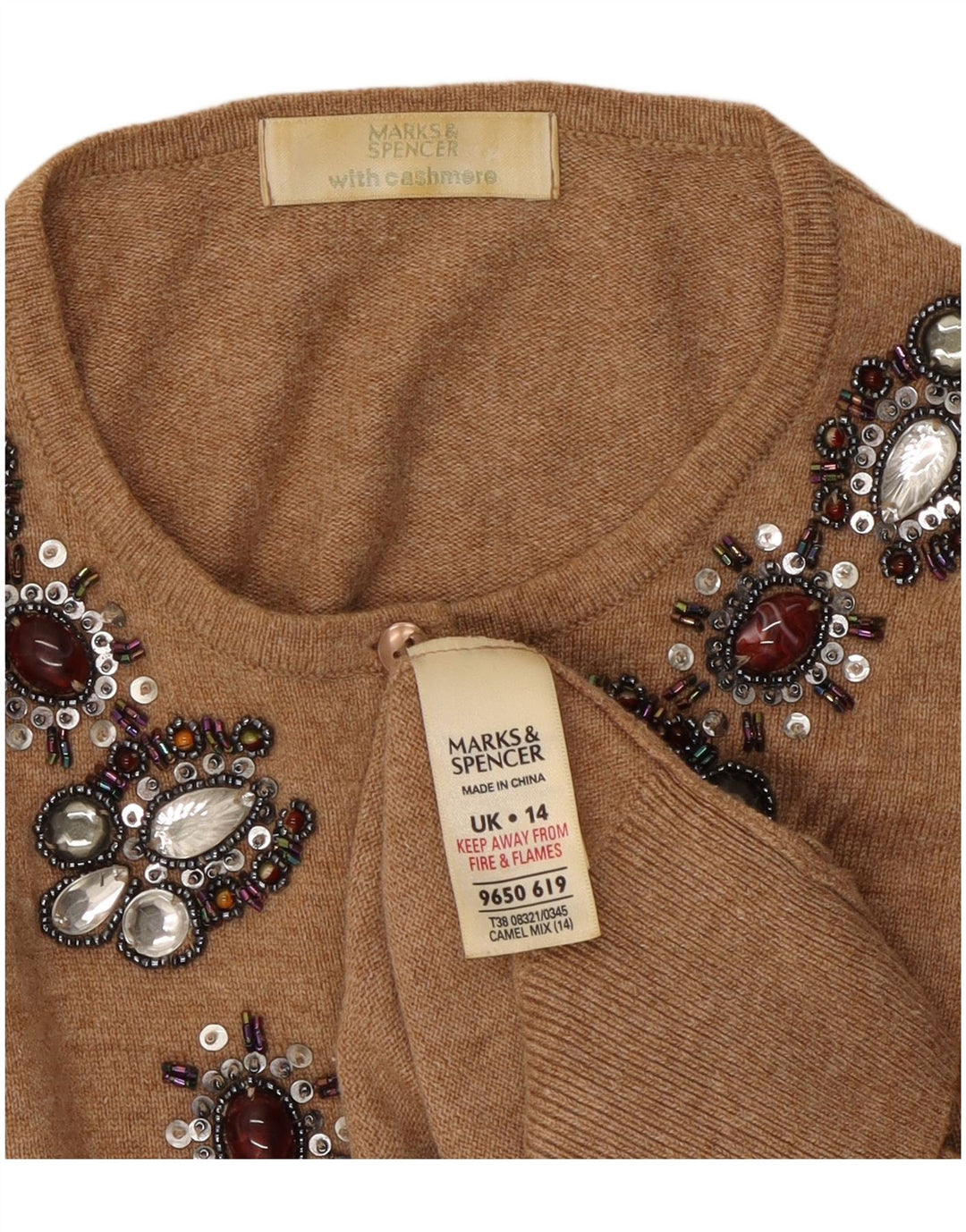 Marks & Spencer kvinders abstrakt mønster cardigan sweater UK 14 Medium Brown