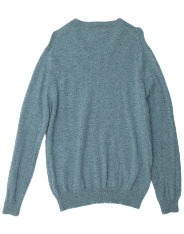 Marks & Spencer Herre V-hals sweater XL Blå Flecked Lammeuld