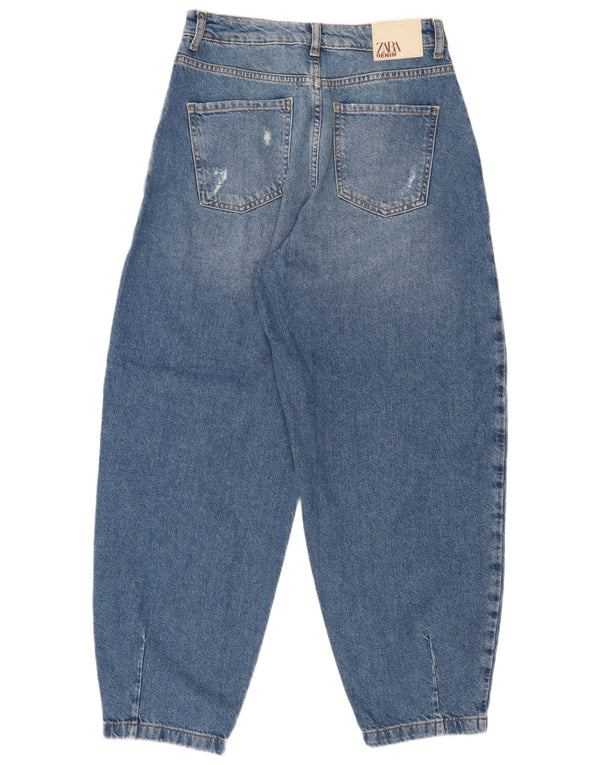 Zara Dame Ballon Distressed High Waist Jeans EU 36 XS W26 L26 Blå