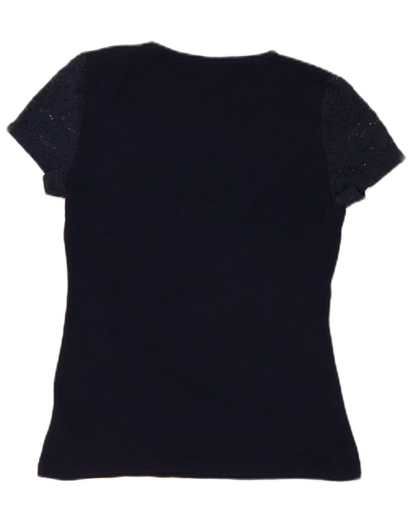 Chaps Womens Blouse Top UK 10 Small Navy Blue Floral Cotton