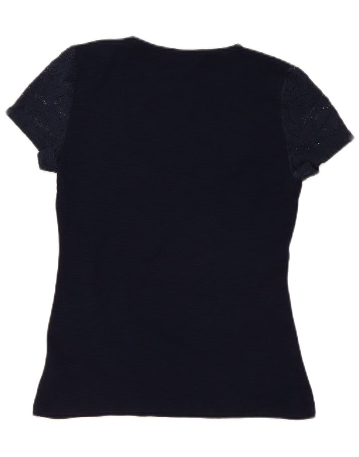 Chaps Dame Bluse Top UK 10 Small Navy Blue Floral Bomuld
