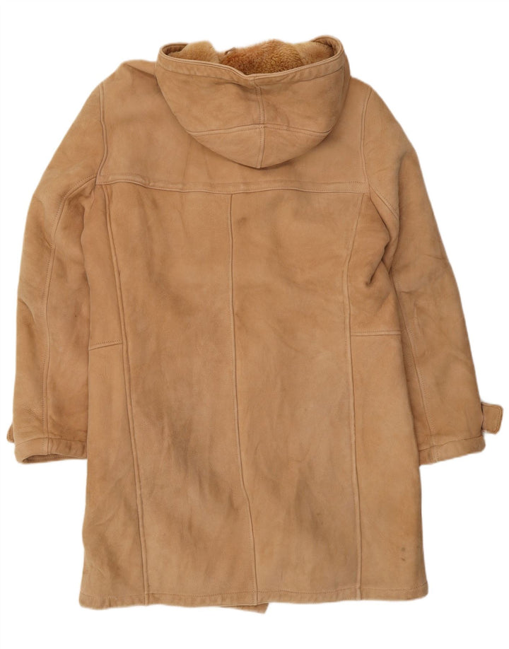 Vintage Herre Hooded Shearling Duffle Coat UK 36 Small Beige