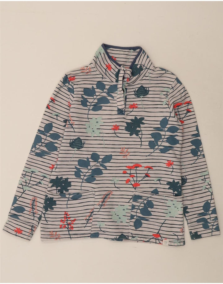 JOULES Dame Button Neck Sweatshirt Jumper UK 10 Small White Floral