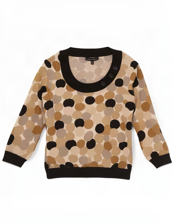 Laura Ashley Womens Boat Neck Jumper Sweater UK 8 Small Beige Geometric