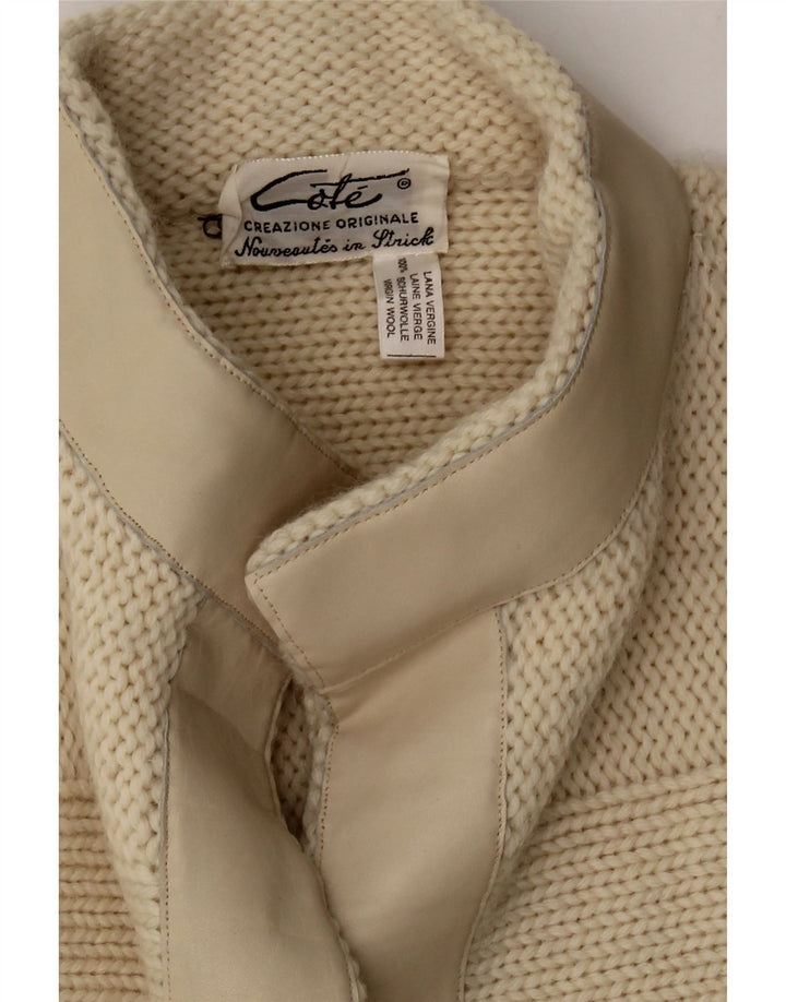 VINTAGE Womens Open Cardigan Sweater UK 16 Large Beige Virgin Wool Vintage Vintage and Second-Hand Vintage from Messina Hembry 