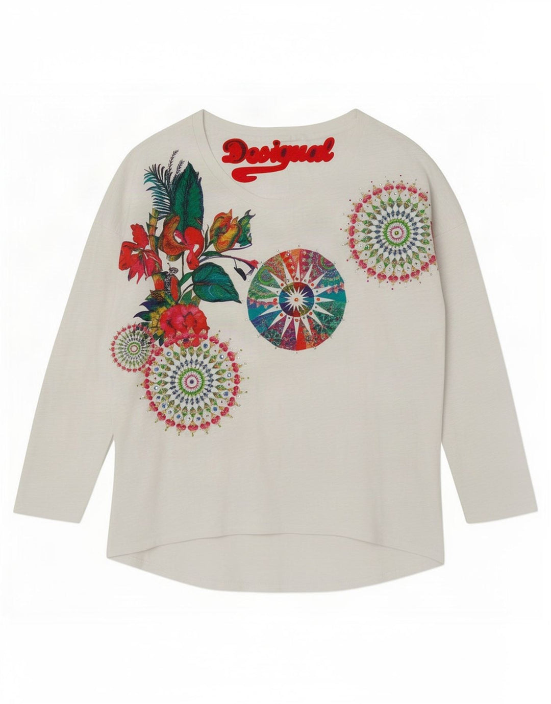 Desigual Dame Grafisk Top Langærmet UK 16 Large White