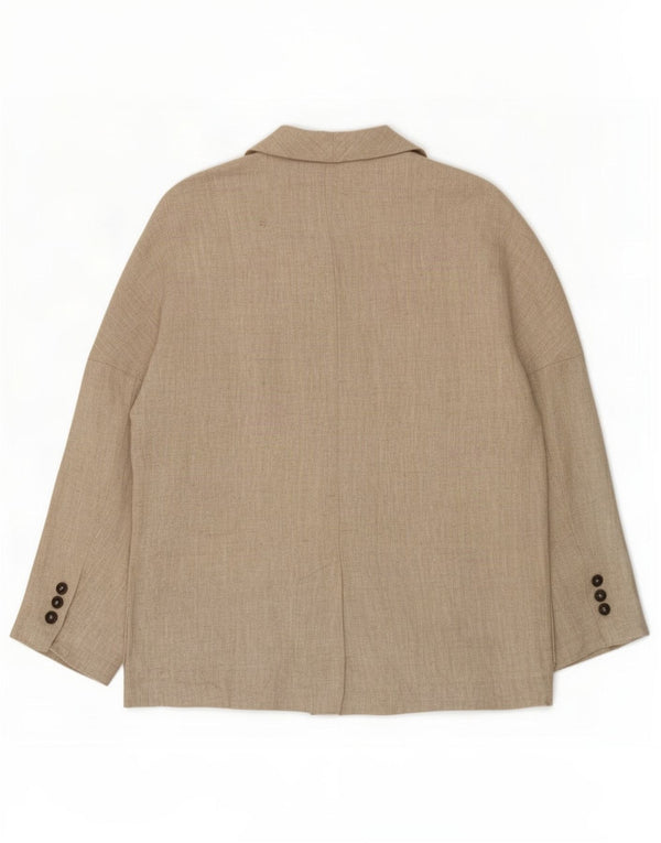 Zara Womens Double Breasted Blazer Jacket UK 16 Large Beige Linen
