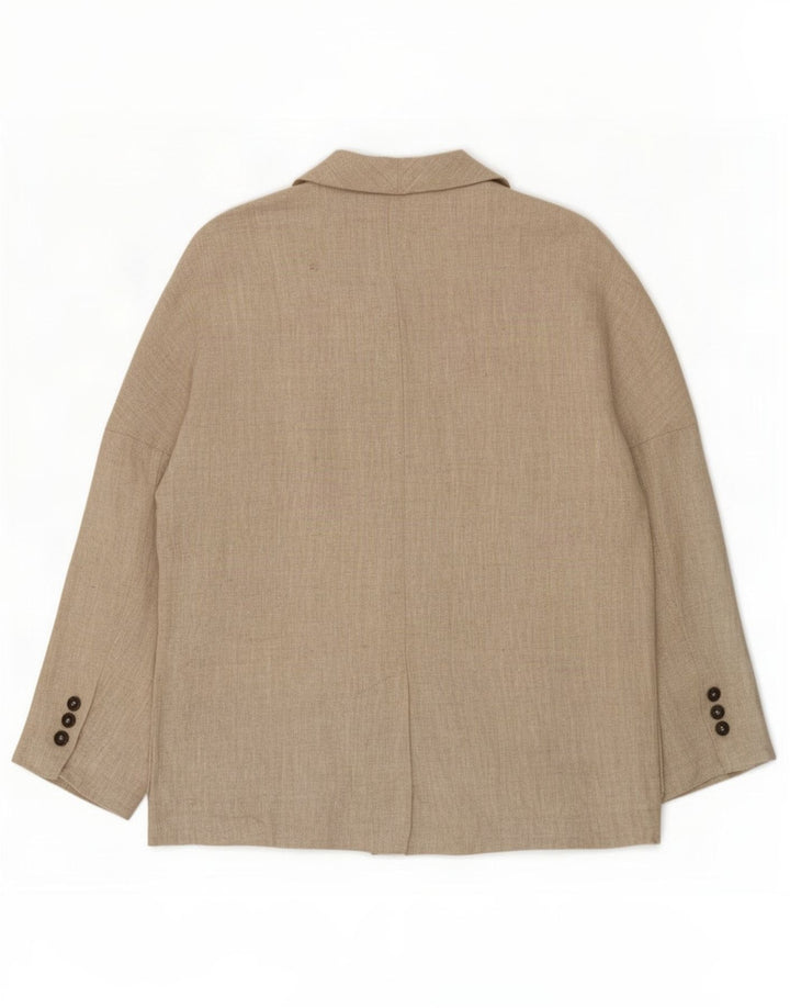 Zara Dame Dobbeltradet Blazer Jacket UK 16 Large Beige Linen
