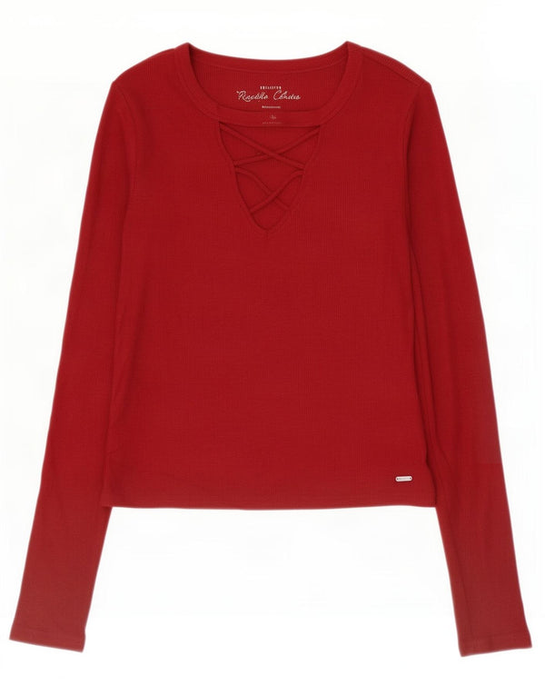 Hollister Womens Top Long Sleeve UK 12 Medium Maroon Viscose
