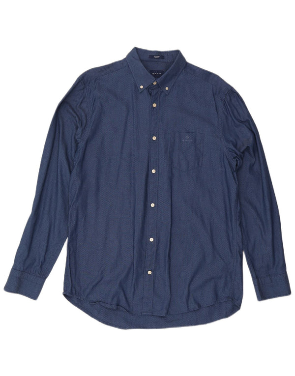 Gant Herre Regular Fit Skjorte Størrelse 41/42 16 1/2 Large Marineblå Plettet