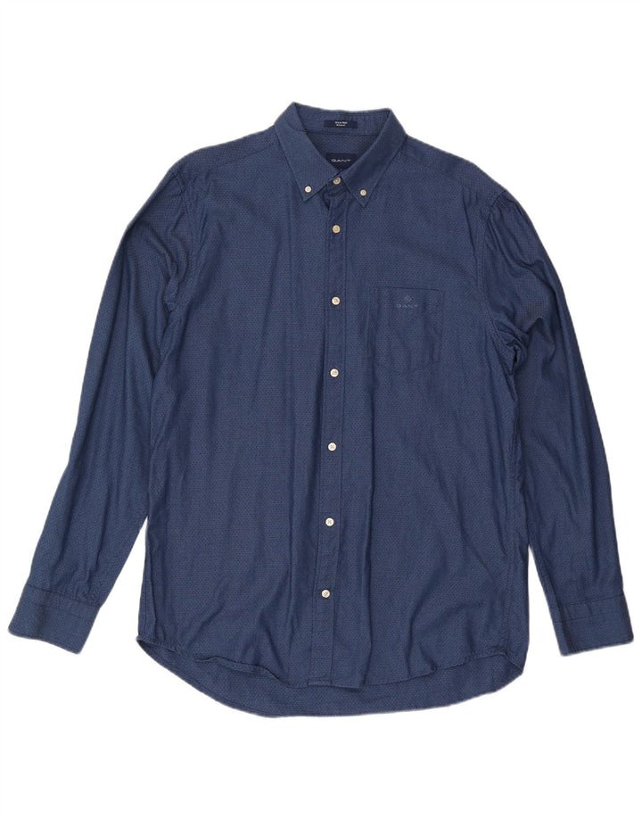 Gant Herre Regular Fit Skjorte Størrelse 41/42 16 1/2 Large Marineblå Plettet
