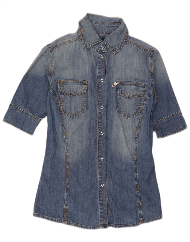 Vintage kortærmet denimskjorte til kvinder IT 42 Medium Blue