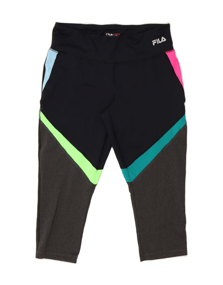 FILA Womens Capri Leggings UK 14 Large  Black Colourblock Polyester Vintage Fila and Second-Hand Fila from Messina Hembry 