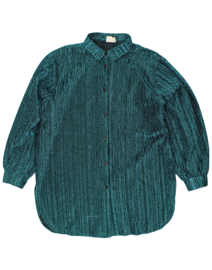 VINTAGE skjortebluse til kvinder UK 14 Stor blå stribet