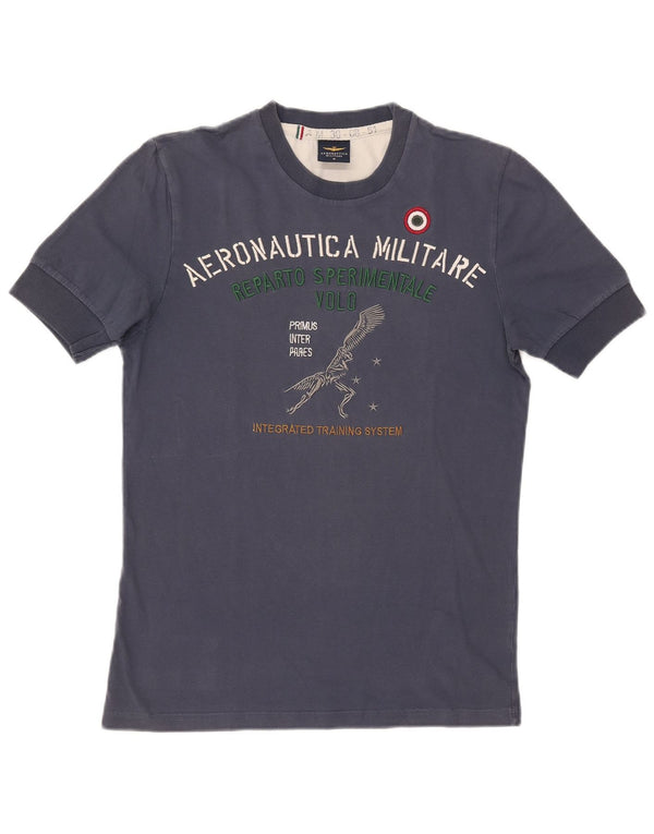 Aeronautica Militare Herre grafisk T-shirt Top Medium Marineblå Bomuld