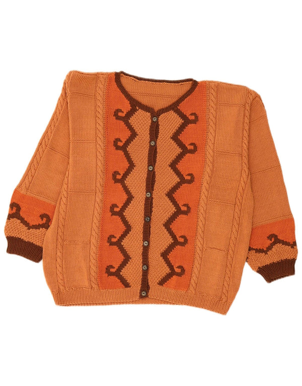 Vintage dame cardigan sweater UK 18 XL Orange Geometrisk