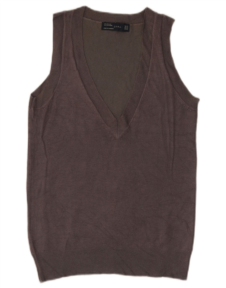 Zara Dame Vest Tank Top UK 12 Medium Grey Viscose
