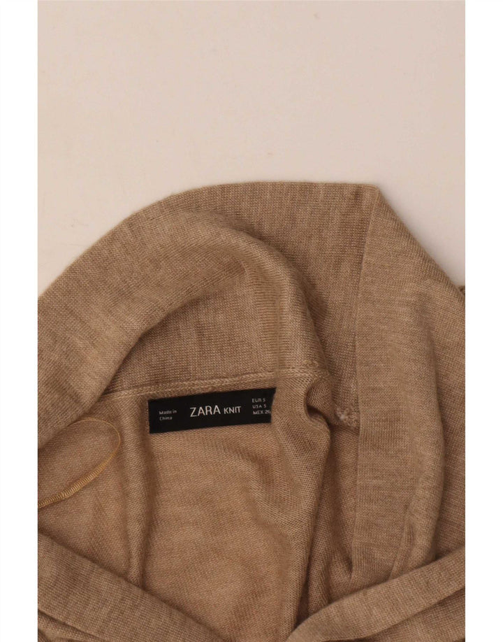 Zara Womens Front Tie Top Langærmet UK 10 Small Beige