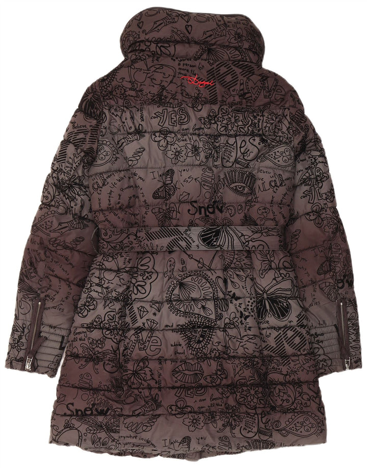Desigual Polstret frakke med hætte til kvinder EU 38 Medium Black Floral Polyester