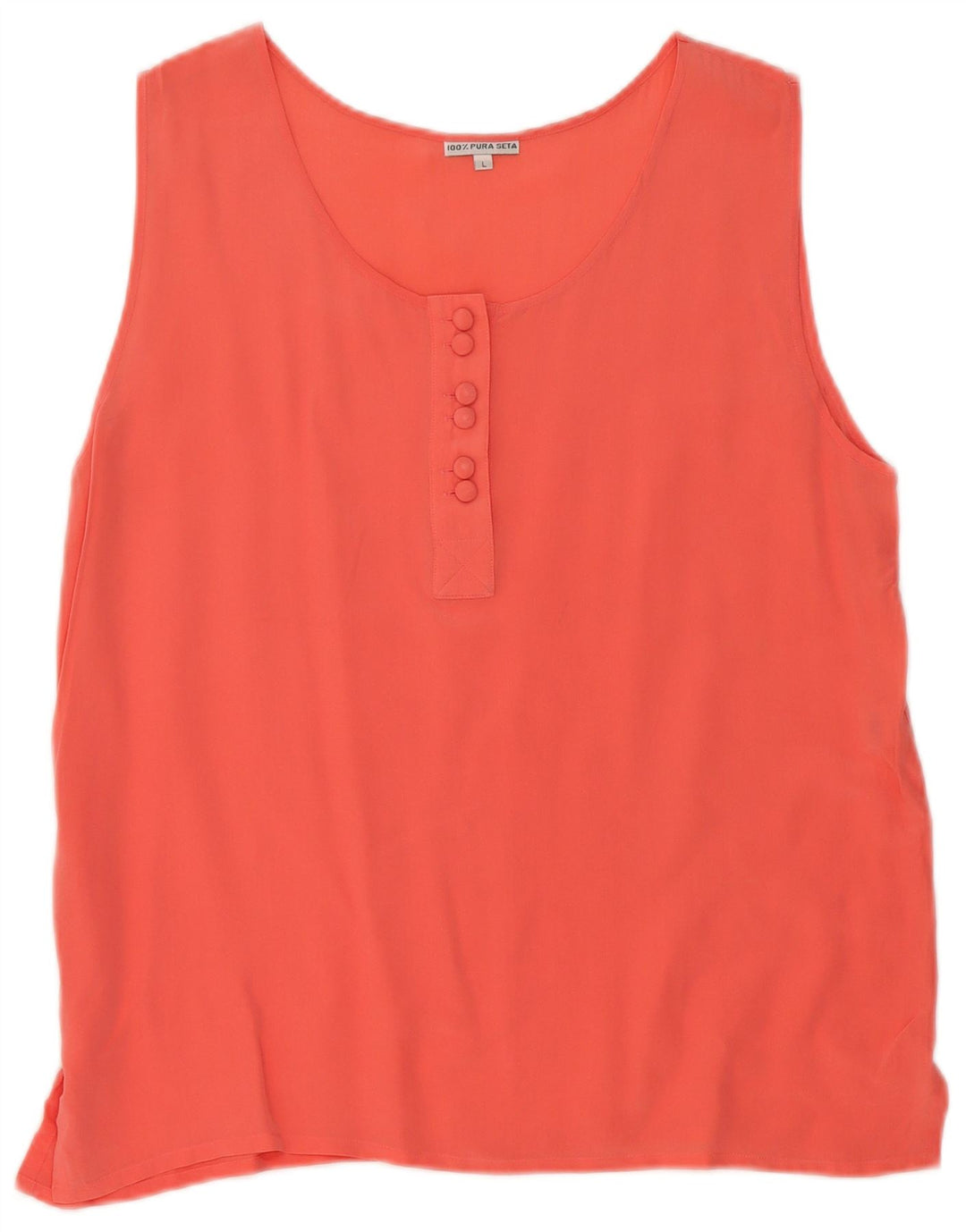 Vintage Dame ærmeløs bluse Top UK 14 Large Orange Silk