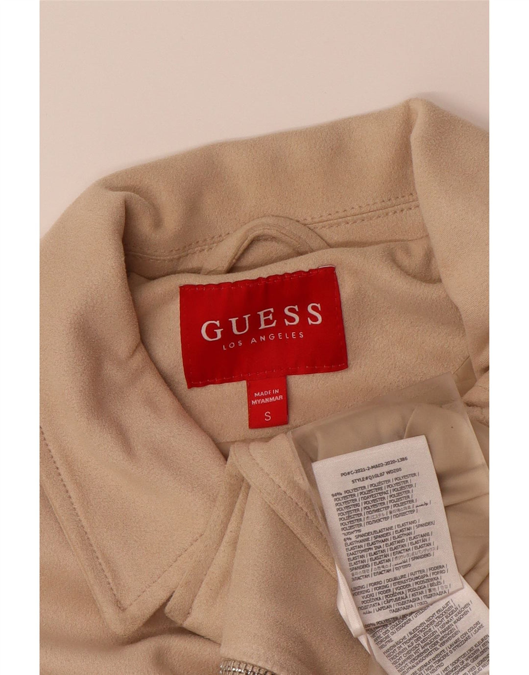 GUESS Womens Crop Bomber Jacket UK 10 Small Beige Polyester