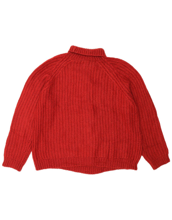 Massimo Dutti Dame Roll Neck Jumper Sweater UK 14 Medium Burgundy Akryl