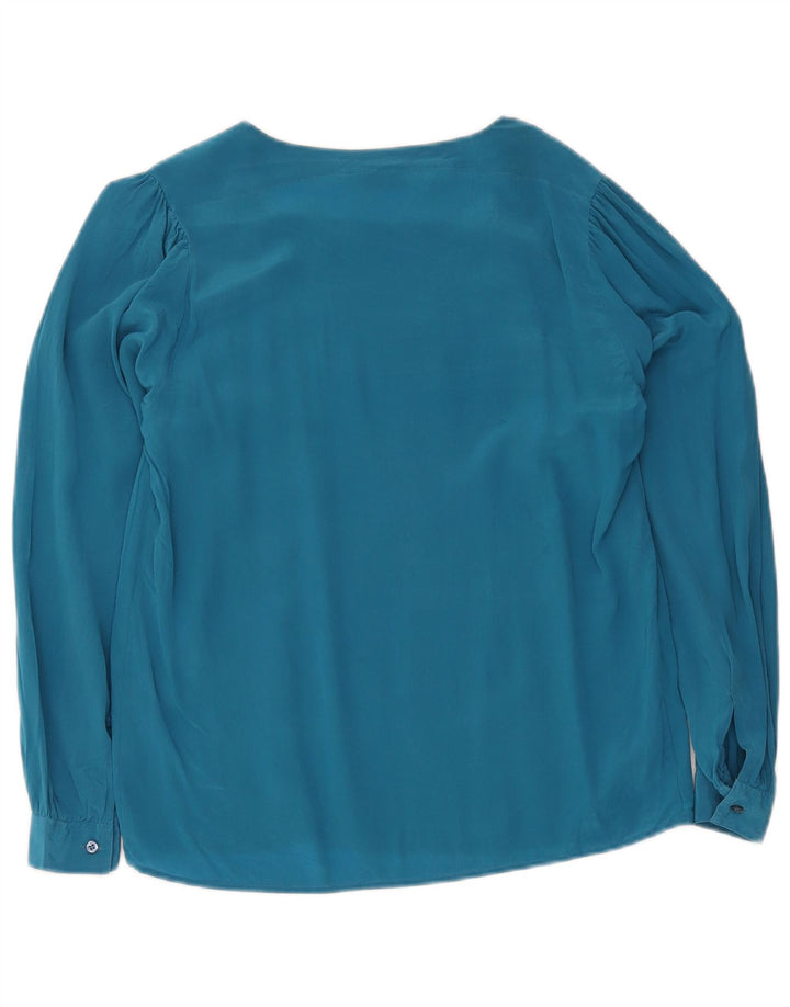 Vintage Dame Langærmet Bluse Top IT 42 Medium Blue Silk