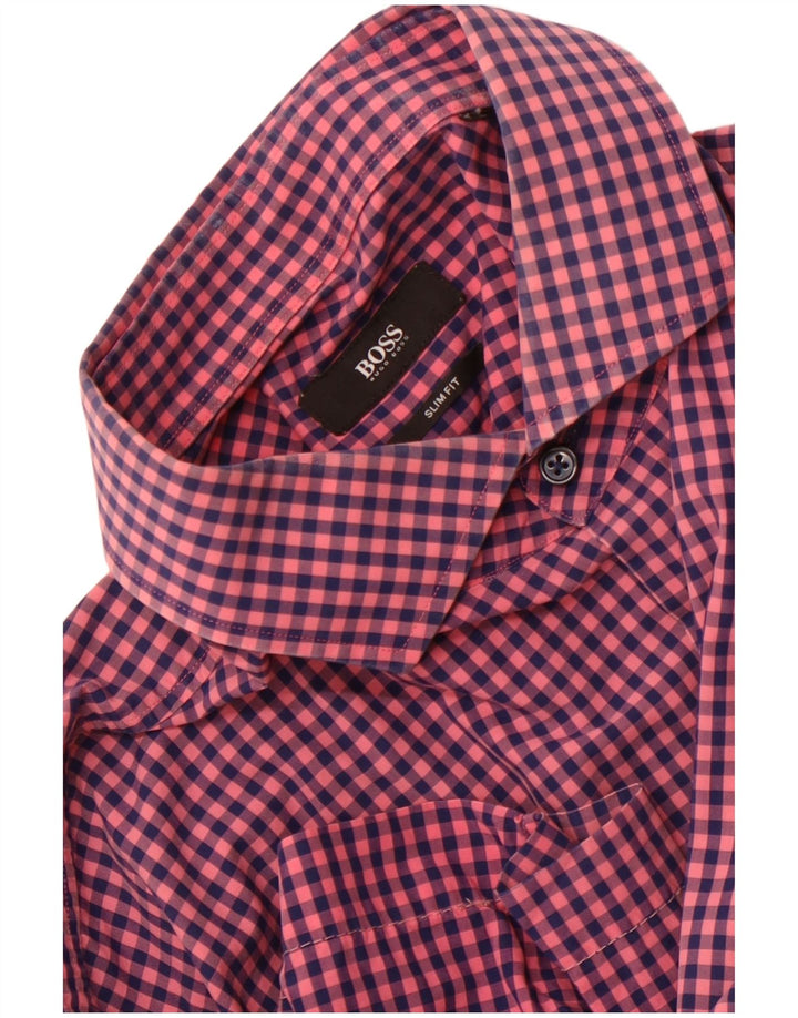Hugo Boss Kortærmet Slim Fit Skjorte til mænd Large Pink Gingham