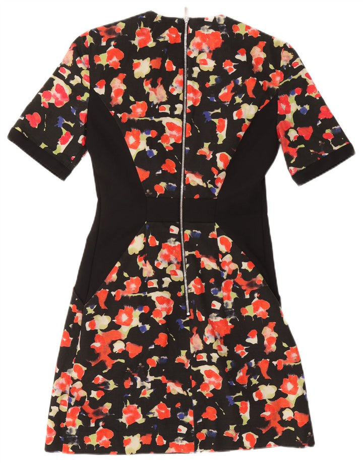 FRANSK FORBINDELSE Dame A-Line Kjole UK 8 Small Black Floral Bomuld
