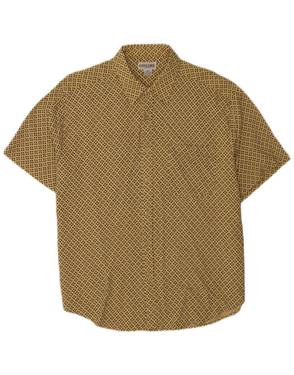 Vintage kortærmet herreskjorte størrelse 43/44 Large Yellow Geometric