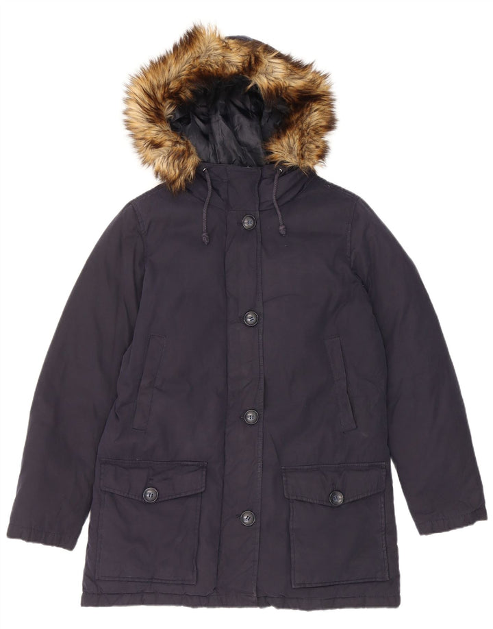 Benetton Dame Hætte Oversized Polstret Frakke UK 8 Small Navy Blue
