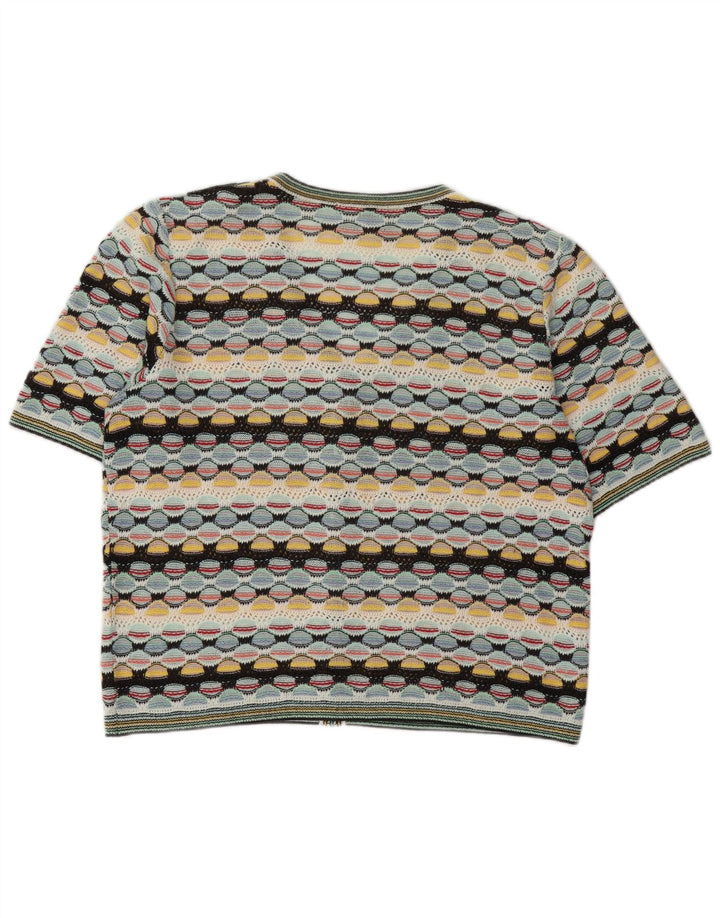 Vintage Dame Cardigan Sweater UK 14 Stor Flerfarvet Geometrisk