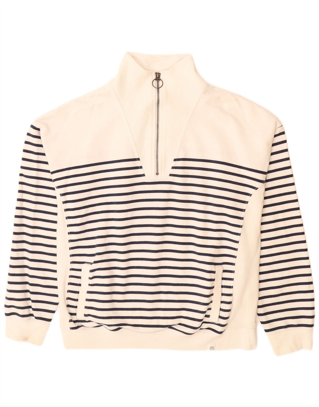 Fat Face Dame Sweatshirt Jumper UK 14 Medium Off White Stribet bomuld