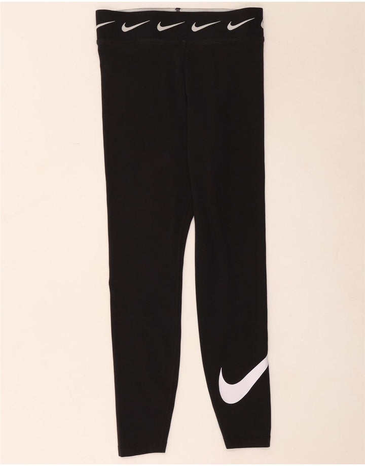Nike Dame Grafisk Crop Leggings UK 12 Medium Sort Bomuld