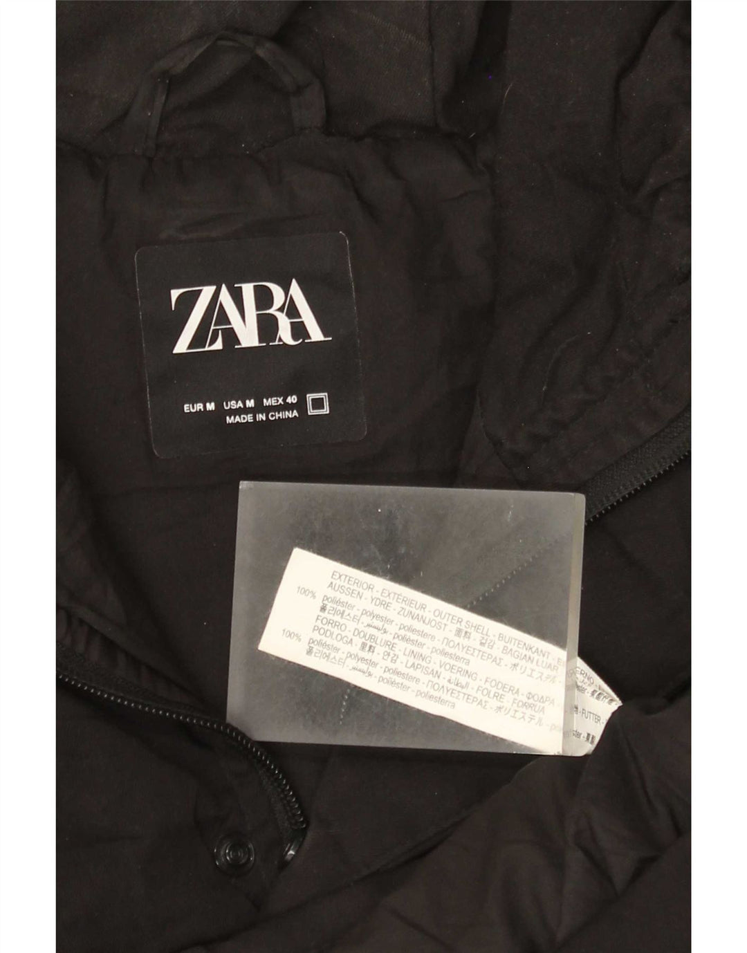 Zara Herre Hætte polstret Gilet UK 38 Medium Sort Polyester