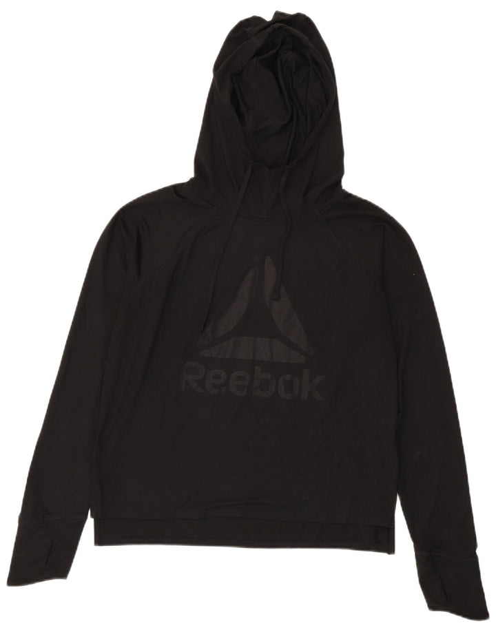 Reebok Dame Oversized Grafisk Hoodie Jumper UK 10 Small Black