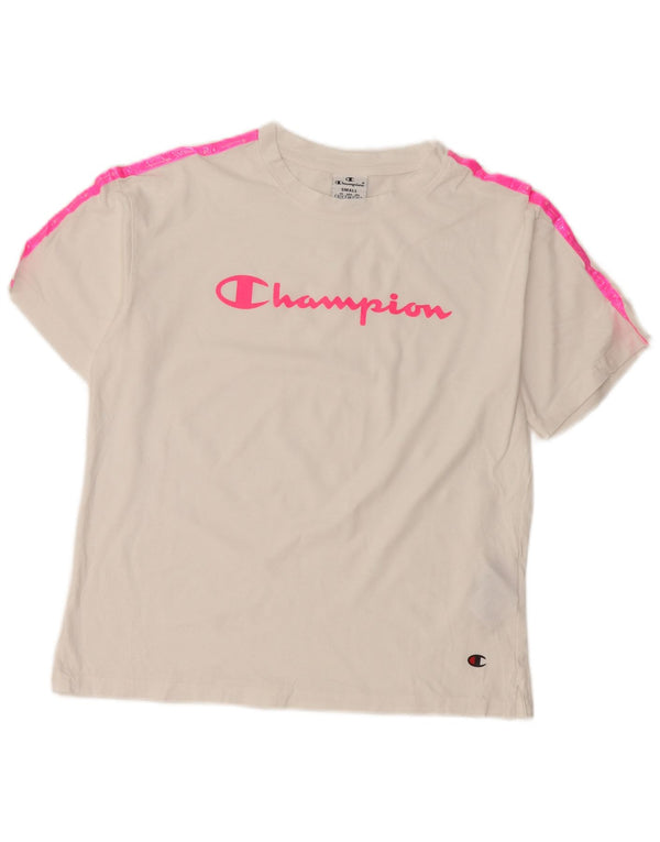 Champion Womens Crop Grafisk T-Shirt Top UK 10 Small White Colourblock