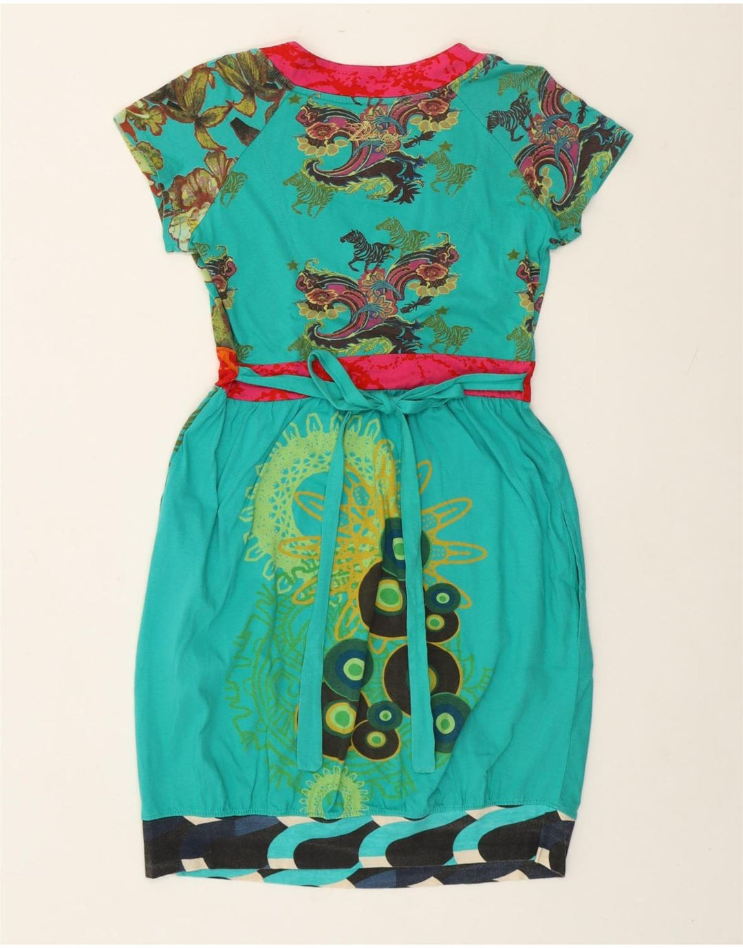 Desigual Kvinders Abstrakt Mønster Skede Kjole UK 14 Stor Grøn Bomuld