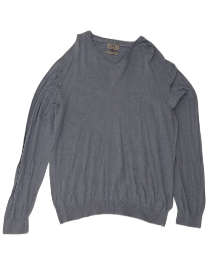 Marks & Spencer Herre Regular Fit V-hals sweater 2XL blå bomuld