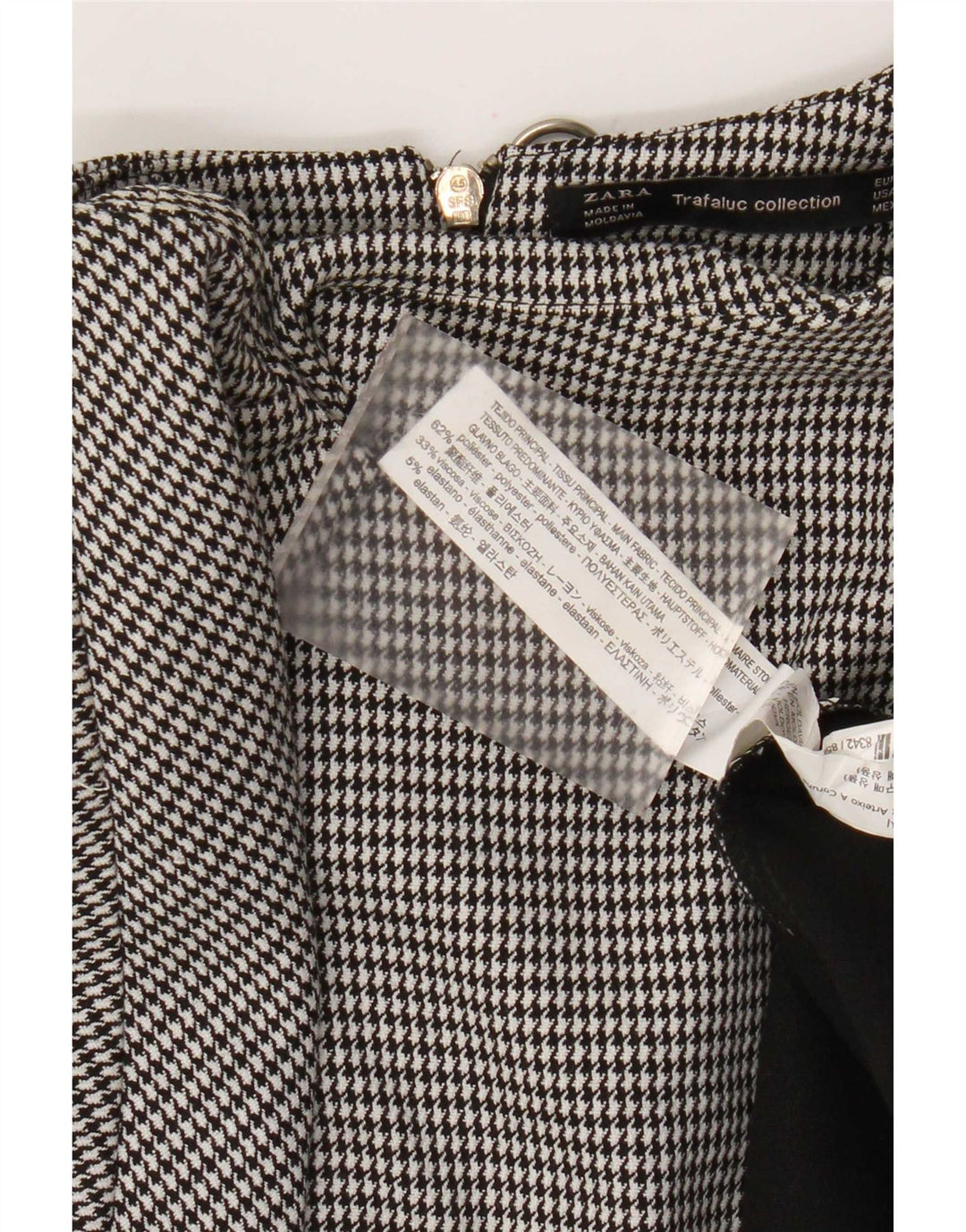 Zara Dame Trafaluc Basic Dress UK 10 Small Black Houndstooth Polyester