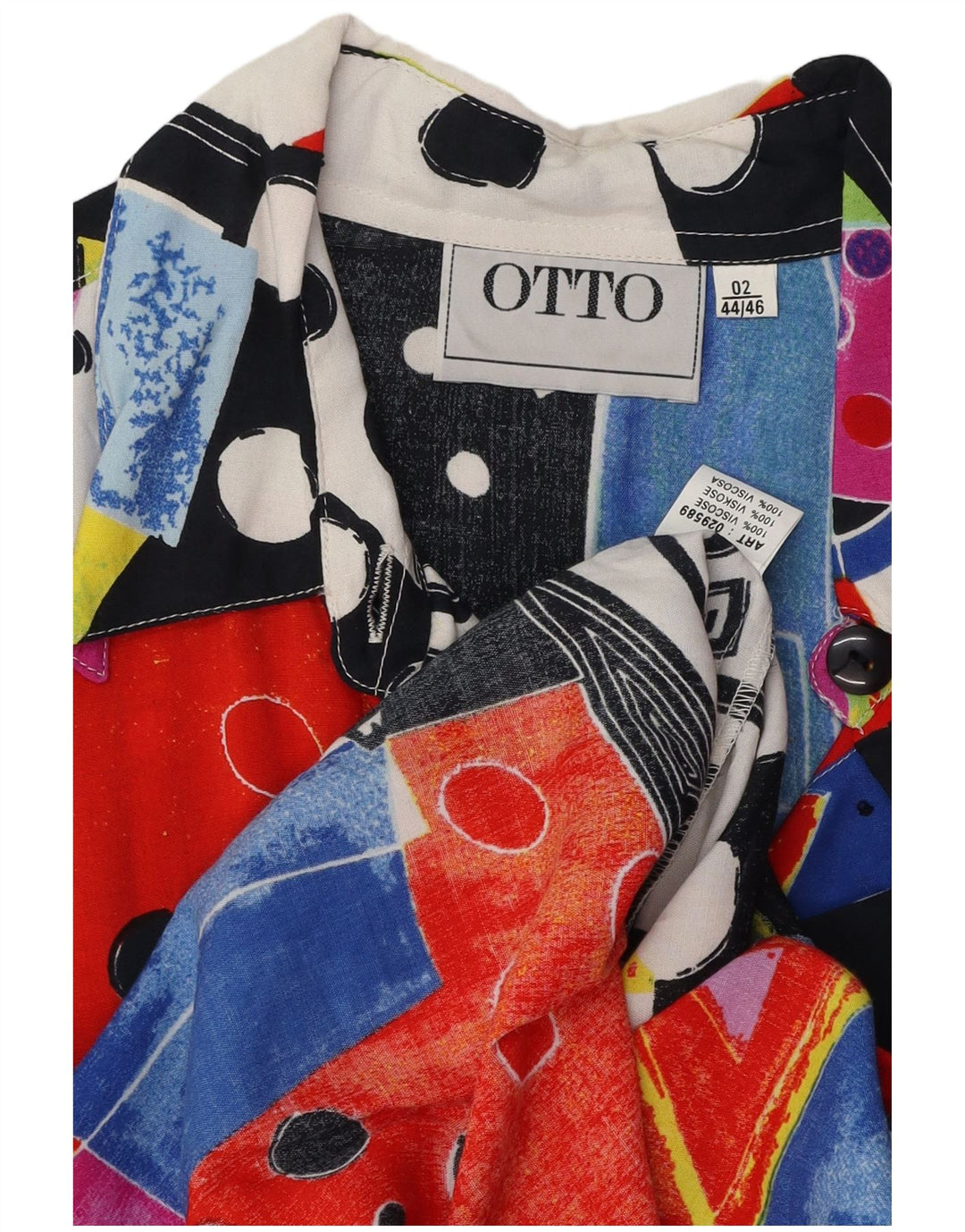 VINTAGE Dameskjortebluse EU 44/46 XL Flerfarvet Patchwork Viscose