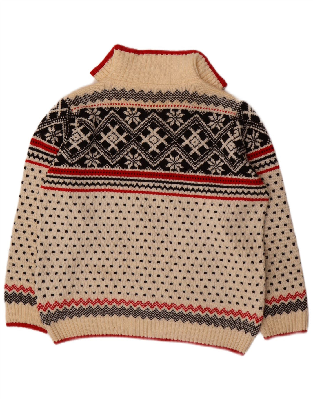 VINTAGE trøje med lynlås til kvinder UK 16 Large Off White Fair Isle