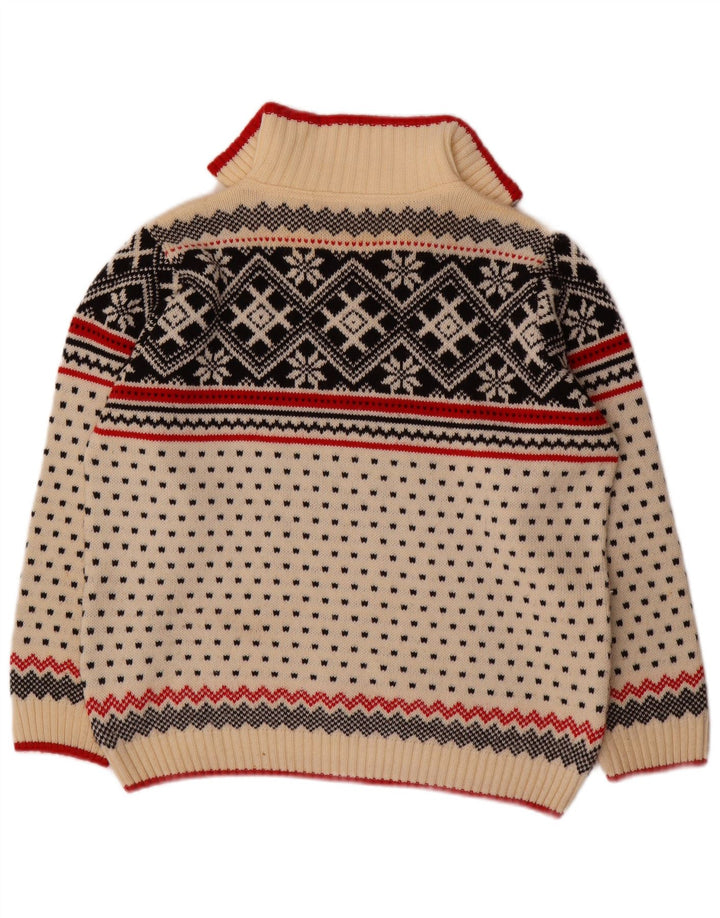 VINTAGE trøje med lynlås til kvinder UK 16 Large Off White Fair Isle
