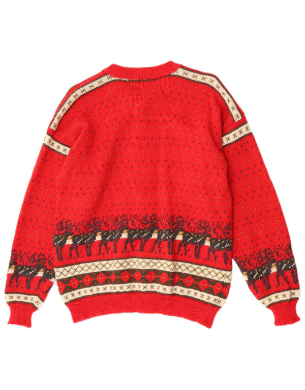 Maria Lammi Pige Cardigan Sweater 13-14 År Red Fair Isle Merino Uld